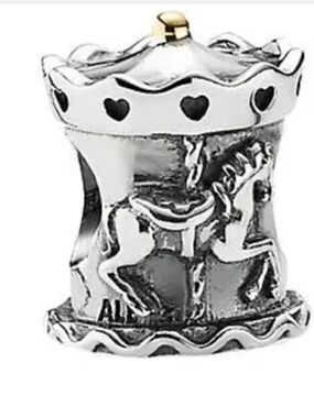 Pandora Silver Carousel Horse Charm with Black Heart Accents